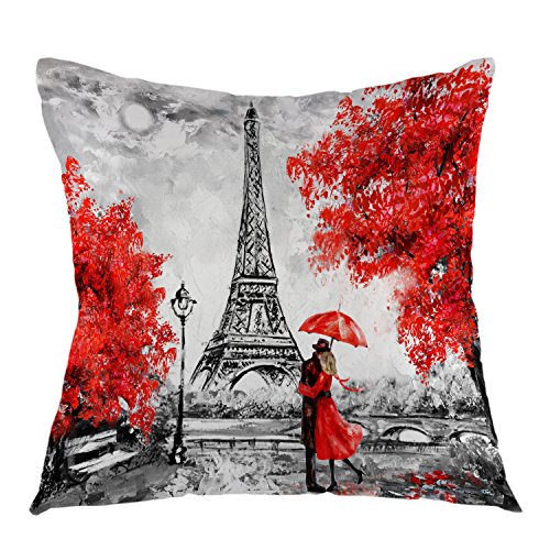Product Cover oFloral Eiffel Tower Decorative Throw Pillow Cover Oil Paiting Romantic Love Autumn Maple Pillow Case Square Cushion Cover 18