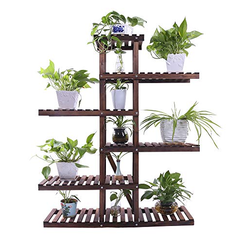 Product Cover Ufine Carbonized Wood Plant Stand 6 Tier Vertical Shelf Flower Display Rack Holder Planter Organizer for Indoor Outdoor Garden Patio Balcony Living Room and Office
