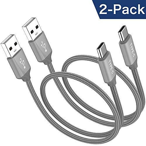 Product Cover Short USB Type C Cable,OneKer(1ft 2-Pack) Portable USB-C Charger Nylon Braided Fast Charging Cord Compatible Samsung Galaxy S9 S8 Plus Note 9 8,LG G5 G6 V20 30,Google Pixel 2 XL,Power Bank(Grey)