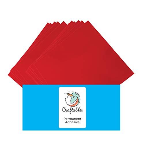 Product Cover Craftables Red Vinyl Sheets - Permanent, Adhesive, Glossy & Waterproof | (10) 12