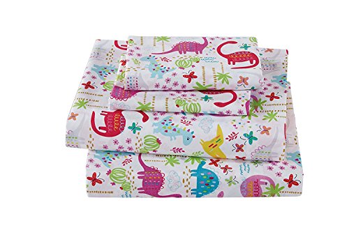 Product Cover Linen Plus Twin Size 3pc Sheet Set for Girls Dinosaur Pink White Blue Purple Yellow New