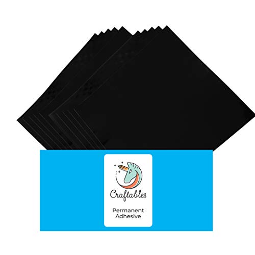 Product Cover Craftables Black Vinyl Sheets - Permanent, Adhesive, Glossy & Waterproof | (10) 12