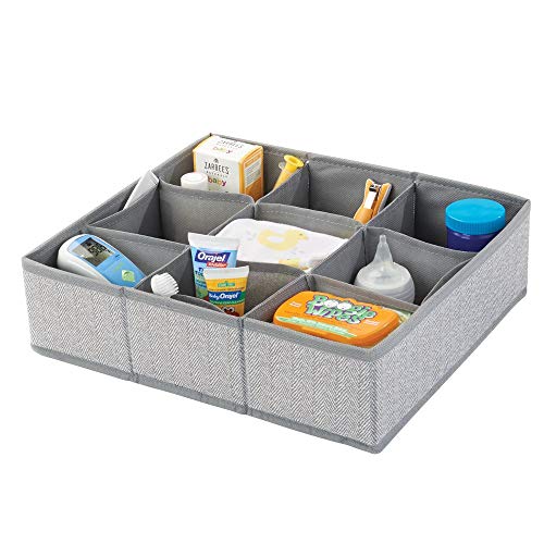 Product Cover mDesign Soft Fabric 9 Section Dresser Drawer and Closet Storage Organizer for Child/Kids Room, Nursery, Playroom - Divided Large Organizer Bin - Herringbone Print with Solid Trim - Gray