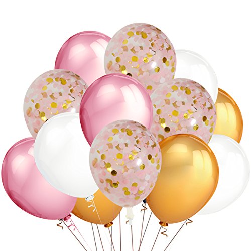 Product Cover TeePolly Party Balloons,30 Pack Gold & Pink & White Color Latex Balloons and 12 Pack Gold & Pink & White Color Confetti Balloons-Bachelorette/Wedding/Baby Shower/Birthday Decoration