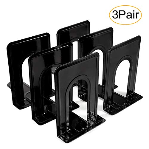Product Cover Metal Bookends, Book Ends Economy Universal Nonskid Heavy Duty Bookends Shelves Office Black 6.69 x 4.9 x 4.3in,3 Pair/6 Piece