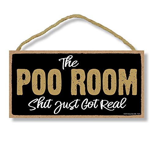 Product Cover The Poo Room - 5 x 10 inch Hanging, Novelty Wall Art, Decorative Wood Sign Home Decor, Funny Bathroom Signs
