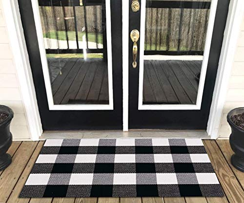 Product Cover Levinis Buffalo Check Rug - Cotton Washable Porch Rugs Door Mat Hand-Woven Checkered Plaid Rug for Doorway/Kitchen/Bathroom/Entry Way/Laundry Room/Bedroom 2' x 3', Black and White