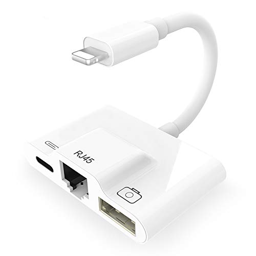 Product Cover MASAYA RJ45 Ethernet LAN Wired Network Adapter, 3 in 1 USB 3 Camera Reader Adapter,Data Sync OTG Cable,Ethernet Adapter with Fast Charging Port Compatible for iPhone/iPad
