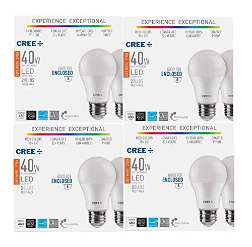Product Cover Cree 8 Pack 40W Equivalent Soft White (2700K) A19 Dimmable Exceptional Light Quality LED Light Bulb.