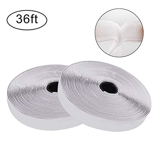 Product Cover Jackwood 36 Feet Self Adhesive Hook and Loop Tape Roll Sticky Back Strip Adhesive Backed Fabric Fastener Mounting Tape for Picture and Tools Hanging Pedal Board Fastening (3/4 INCH, White)