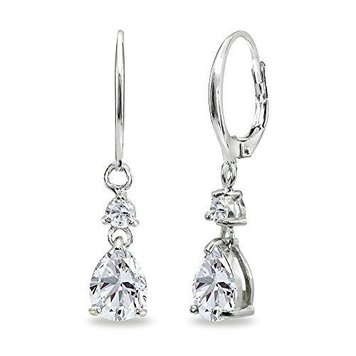Product Cover Sterling Silver Genuine, Simulated or Created Gemstone 8x6mm Teardrop Dangle Leverback Earrings