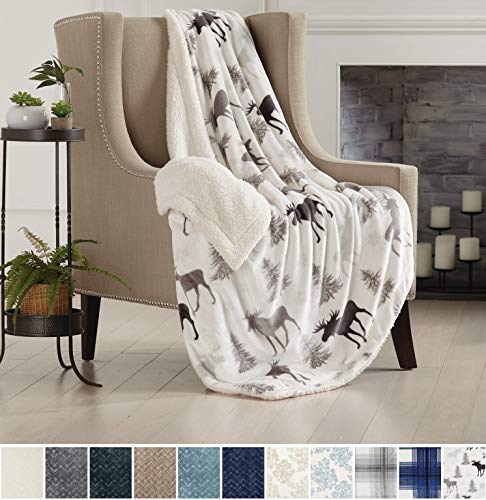 Product Cover Home Fashion Designs Premium Reversible Two-in-One Sherpa and Fleece Velvet Plush Blanket. Fuzzy, Cozy, All-Season Berber Fleece Throw Blanket Brand. (Moose)