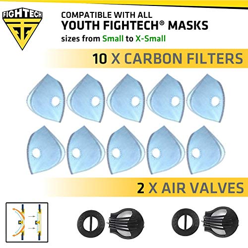 Product Cover Dust Mask Filter Replacements Package | 10 FIGHTECH Authentic Carbon Filters for Dust Mask and 2 Discharge Valves | N99 PM2.5 Air Filters (YOUTH)