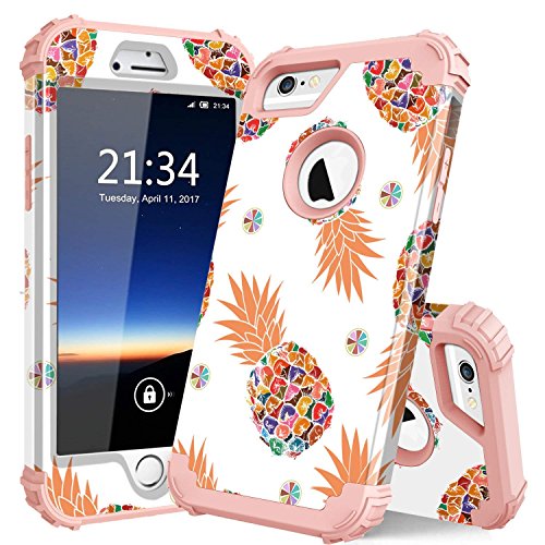 Product Cover PIXIU iPhone 6 6s case,Three Layer Heavy Duty Shockproof Protective Soft Silicone Hard Plastic Bumper Sturdy Case Cover for iPhone 6 6s 4.7 inch Pineapple