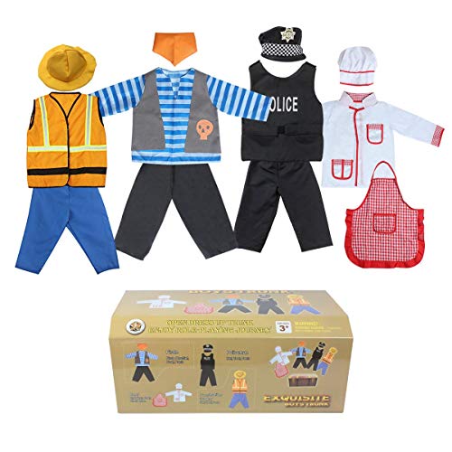 Product Cover Sinuo Boy's Dress Up Costumes Set, Role Play Set 12-pcs Dress Up Trunk Pirate, Chef, Construction Worker, Policeman Costume Fit Boys Age from 3-6