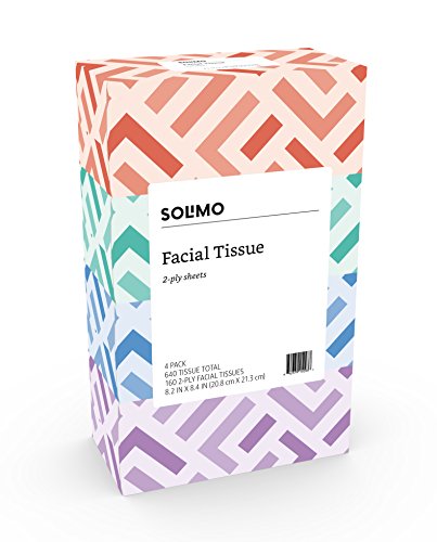 Product Cover Amazon Brand - Solimo Facial Tissues, 160 Tissues per Box (4 Flat Boxes)
