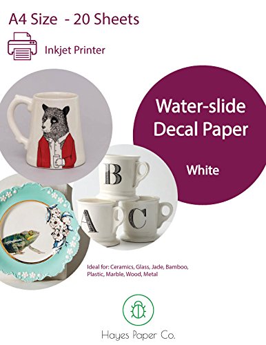 Product Cover Hayes Paper, Waterslide Decal Paper Inkjet WHITE 20 Sheets Premium Water-Slide Transfer WHITE Printable Water Slide Decals A4 Size
