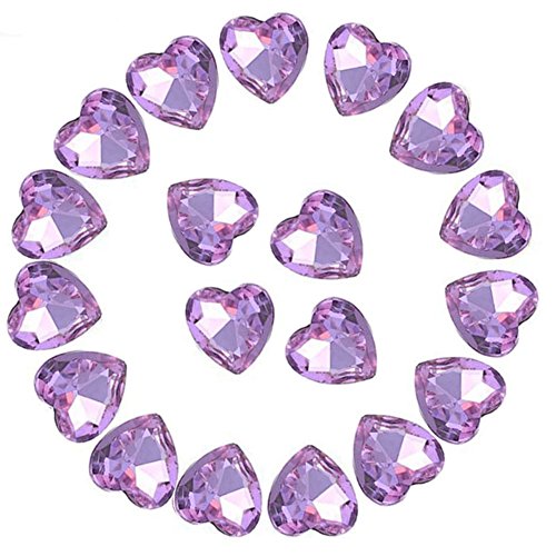 Product Cover Crystal Rhinestones 50pcs AB Crystals Pointback Heart Glass Rhinestone for DIY Crafts Jewelry Making,12mm,Light Purple