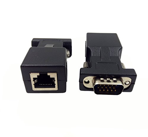 Product Cover Haokiang VGA Extender Over Ethernet Adapter, VGA 15 Pin Male to CAT5 CAT6 RJ45 Female Network Cable Extender Connector Adapter(2-Pack)