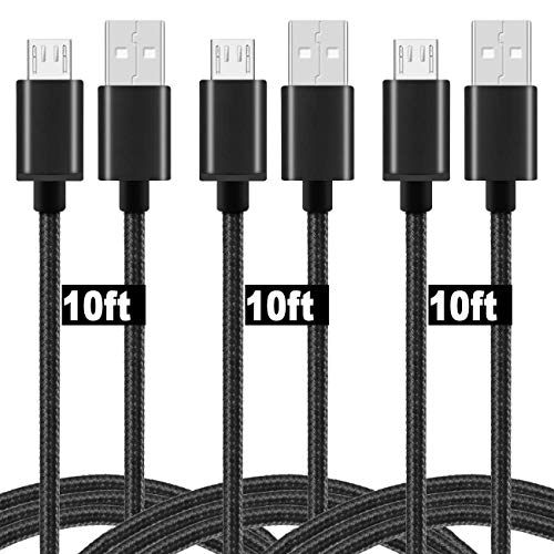 Product Cover MATEIN Micro USB Cable,10ft [3Pack] Extra Long Charging Cord Nylon Braided High Speed Durable Fast Charging USB Charger Android Cable for Samsung Galaxy S7 Edge/S6/S5,Android Phone,LG G4,HTC Black