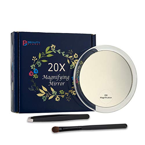 Product Cover 20x Magnifying Mirror with 3 Suction Cups, Use for Makeup Application, Tweezing, and Blackhead/Blemish Removal.Comes with 1PC Storage Bag, 1PC Tweezer, 1PC Reminder Card. 4Inches.