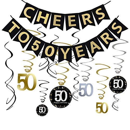 Product Cover Tuoyi 50th Birthday Party Decorations KIT - Cheers to 50 Years Banner, Sparkling Celebration 50 Hanging Swirls, Perfect 50 Years Old Party Supplies 50th Anniversary Decorations