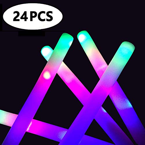 Product Cover Taotuo 24PCS Glow Foam Sticks- LED Light Up Foam Sticks with 3 Modes Flashing Changing,Glow in The Dark Party Supplies