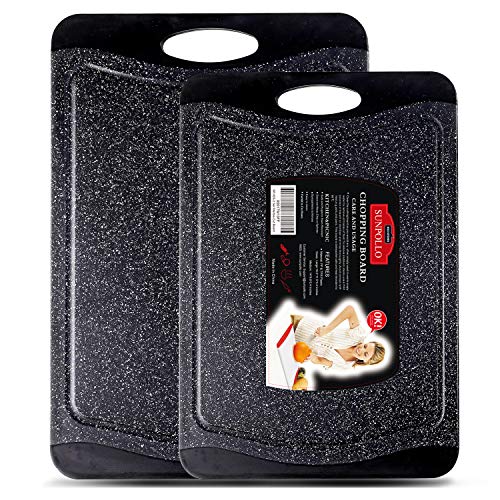 Product Cover Kitchen Plastic Cutting Board Set (2-Piece Set), Reversible Plastic Cutting Board with Juice Groove - Marble Appearance, Non Slip, BPA Free, Dishwasher Safe, Larger Thicker Boards