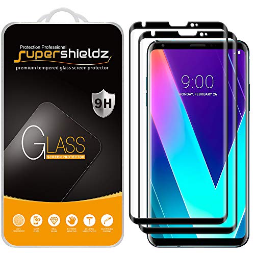Product Cover (2 Pack) Supershieldz for LG (V30 Plus) Tempered Glass Screen Protector, (Full Screen Coverage) (3D Curved Glass) Anti Scratch, Bubble Free (Black)