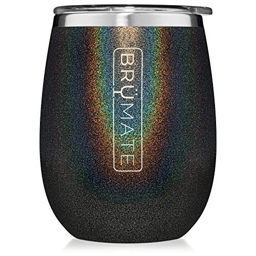 Product Cover BrüMate Uncork'd XL 14oz Wine Glass Tumbler with Splash-Proof Lid - Made with Vacuum Insulated Stainless Steel (Glitter Charcoal)