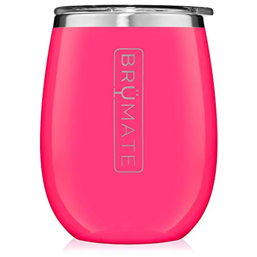 Product Cover BrüMate Uncork'd XL 14oz Wine Glass Tumbler With Splash-proof Lid - Made With Vacuum Insulated Stainless Steel (Neon Pink)