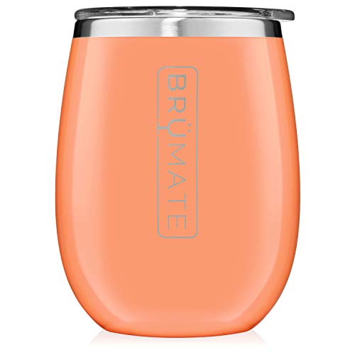 Product Cover BrüMate Uncork'd XL 14oz Wine Glass Tumbler With Splash-proof Lid - Made With Vacuum Insulated Stainless Steel (Peach)