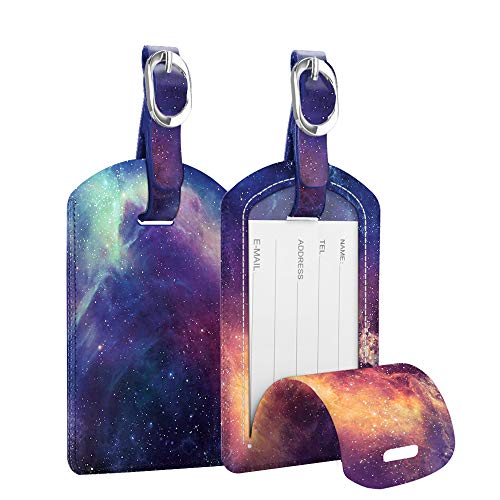 Product Cover 2 Pack Luggage Tags, Fintie PU Leather Name ID Labels with Privacy Cover for Travel Bag Suitcase (Galaxy)