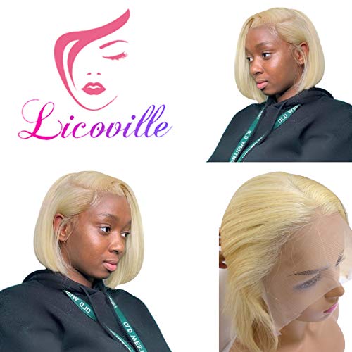 Product Cover Blonde Bob Wigs 14 Inch 613 Lace Wig Human Hair 180% Density Full End Straight Brazilian Virgin Hair Colored Lace Front Bob Wig for Black Women Bleached Knots