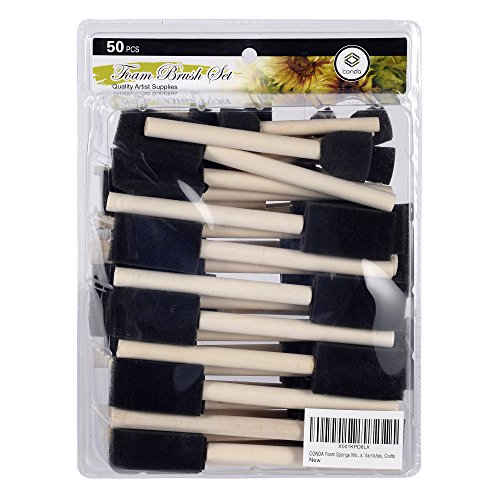 Product Cover CONDA 50-Piece Assorted Foam Brush Set Wood Handle Paint Brush Set Lightweight, Durable, Great for Acrylics, Stains, Varnishes, Crafts