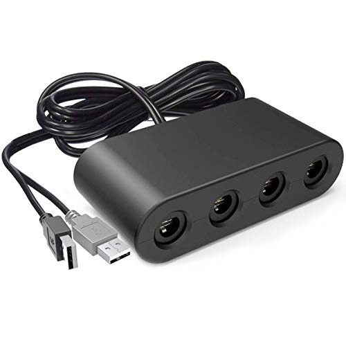 Product Cover Gamecube Controller Adapter. Super Smash Bros Switch Gamecube Adapter for WII U, PC. Support Turbo and Vibration Features. No Driver and No Lag-Gamecube Adapter