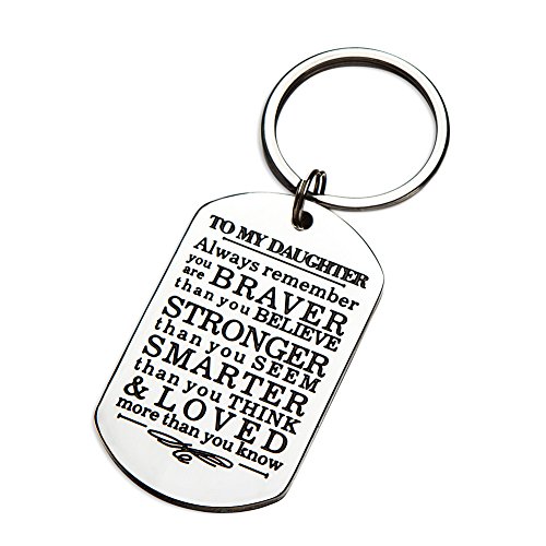 Product Cover Inspirational Keychain Gifts to My Son Daughter Always Remember You are Braver Than You Believe Key Ring Charm Family Gifts from Dad Mom Graduation Birthday Christmas