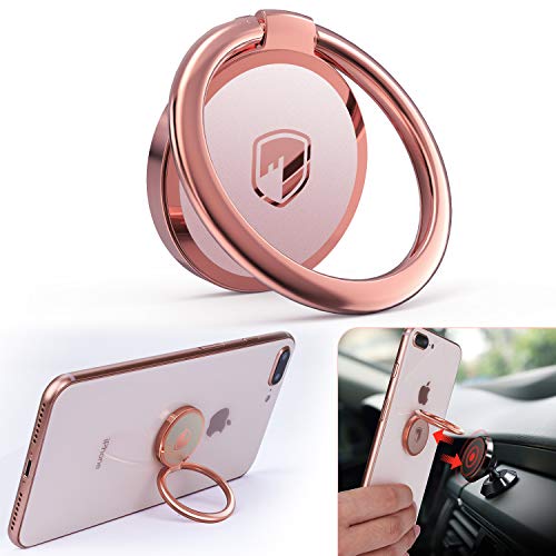 Product Cover Phone Ring Holder Finger Kickstand - FITFORT 360° Rotation Metal Ring Grip for Magnetic Car Mount Compatible with All Smartphone-Rose Gold