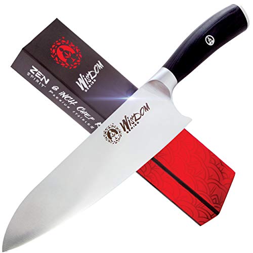 Product Cover Chef Knife - Professional 8 Inches, High Carbon Stainless Steel, Ultra Sharp and Ergonomic Handle Perfect for Sushi, Chopping, Slicing, Dicing & Mincing. Wisdom Series Kitchen Knife