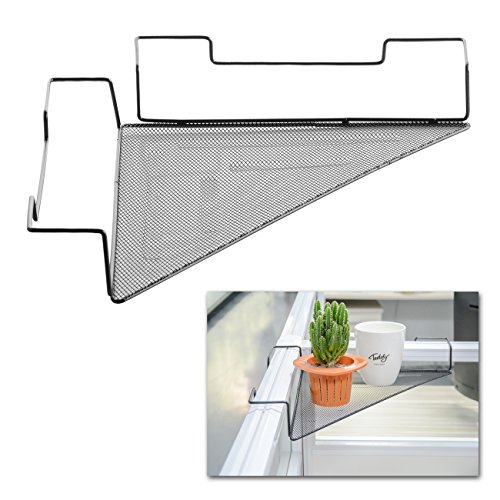 Product Cover Easy & Eco Life Cubicle Corner Shelf - Space-Saving Office Sundries Storage Rack Floating Organizer/Flower Pots Caddy -Iron Wire Rail with Mesh Panel - No Screw - (Black)