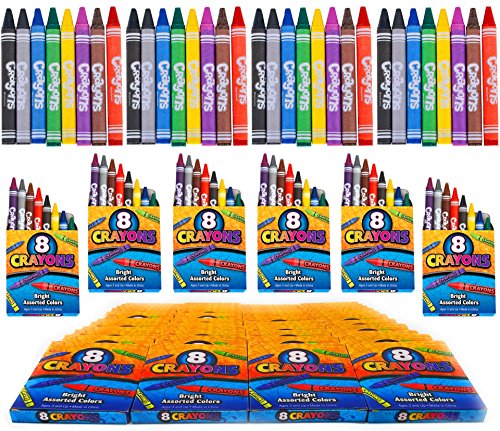 Product Cover 4E's Novelty 384 Crayons! 48 Packs of 8 Crayons for Kids Bulk -Non-Toxic- 8 Colors in Each Crayon Box, Premium Crayons, Great Party Favor, Arts and Crafts Supplies for Toddlers, Goodie Bag Filler