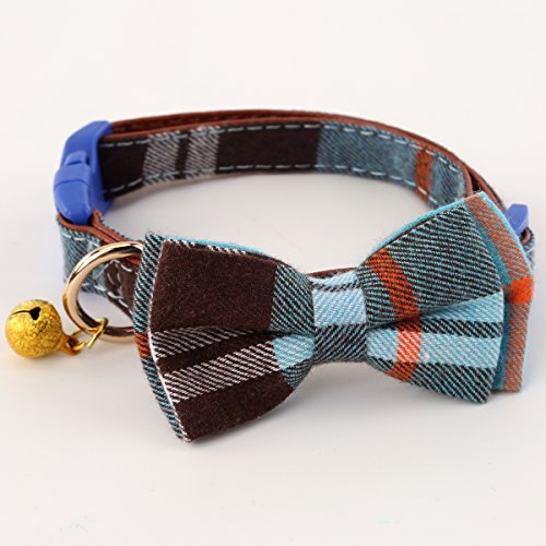 Product Cover ADPET Bell Cat and Dog Collar with Bowtie - Cute Plaid Bowtie,Soft and Comfortable,Adjustable Bowtie Collar for Small/Medium / Large Dogs