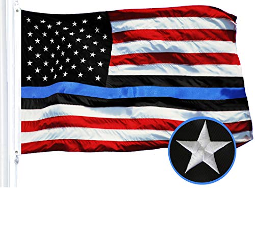 Product Cover G128 - Blue Lives Matter Flag | 2.5x4 feet | Embroidered 210D - Blue Stripe, Colored Flag, Indoor/Outdoor, Vibrant Colors, Brass Grommets, Quality Polyester