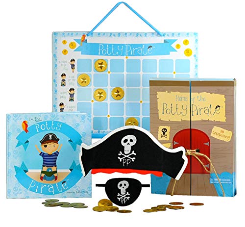 Product Cover Pirate Potty Training Set with Book, Potty Chart, Reward Magnets, Pirate Hat and Patch for Toddler Boys - Comes in Pirate Ship Box.