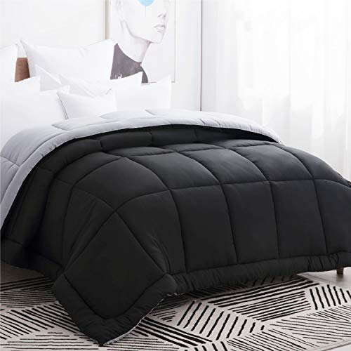 Product Cover Bedsure Down Alternative Comforter Queen/Full Size Black Grey Reversible Microfiber Comforter Duvet