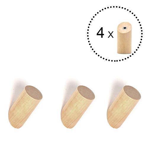 Product Cover ANZOME Wooden Coat Hook, 4 Pieces Wood Wall Hook, Wooden Coat Peg Coat Hanger for Hanging Clothes, Hat, Scarves and Headphone in Bedroom, Living Room, Hallway (Short Type in Wood Color)