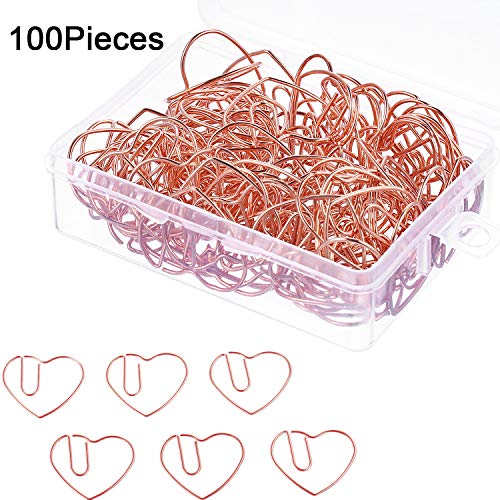 Product Cover Jetec 100 Pieces 3 cm Love Heart Shaped Small Paper Clips Bookmark Clips for Office School Home (Rose Gold)