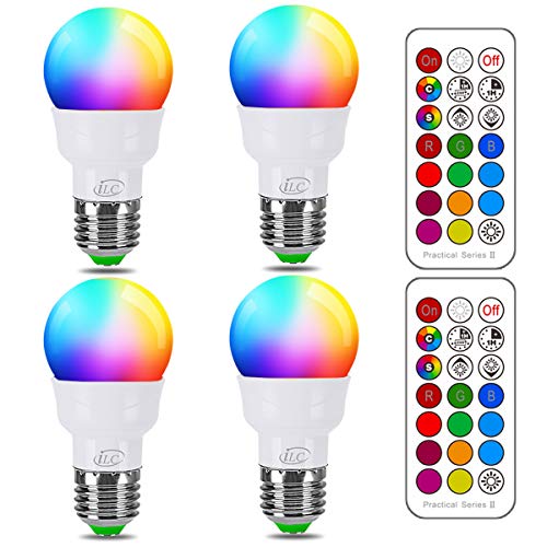 Product Cover iLC RGB LED Light Bulb, Color Changing Light Bulb 2700K Warm White 5W E26 Screw Base RGBW, Flood Light Bulb- 12 Color Choices - Timing Infrared Remote Control, 40W Equivalent(4 Pack)