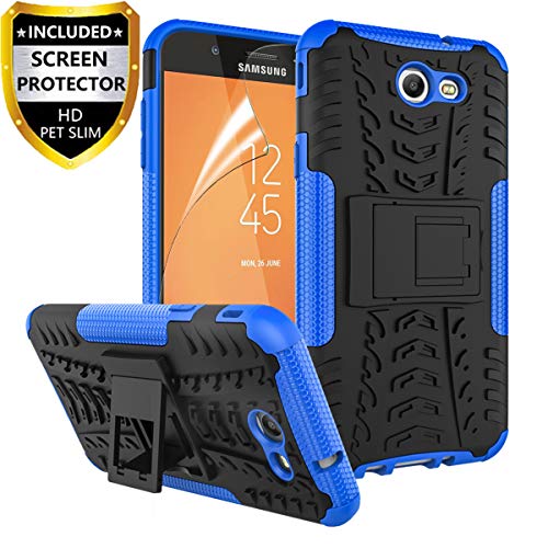 Product Cover RioGree Phone Case for Samsung Galaxy J3 Luna Pro/Galaxy J3 Prime/Galaxy J3 Emerge /J3 Eclipse/J3 2017/ Amp Prime 2/Express Prime 2/Sol 2/J3 Mission, with Screen Protector Kickstand Cover Skin, Blue