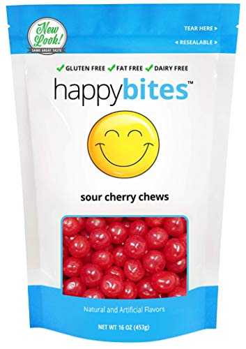 Product Cover Happy Bites Chewy Sour Cherry Balls - Gluten Free, Fat Free, Dairy Free - Resealable Pouch (1 Pound)